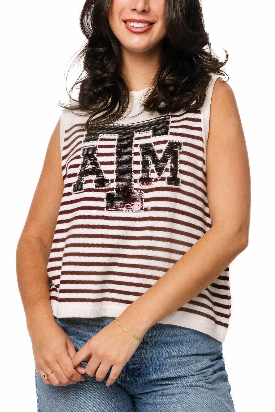 NEW QUEEN OF SPARKLES licensed texas a&m mascot striped knit tank in maroon